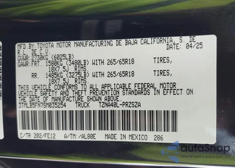 2025 Toyota Tacoma Trd Sport z USA, uszkodzony, nr VIN 3TMLB5FN7SM035254